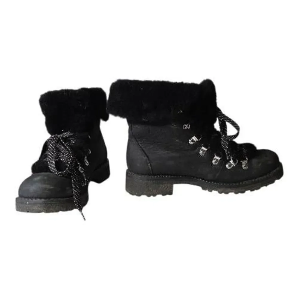 ​J. Crew Black Leather Faux Fur Trim Nordic Walking Boots Size 9